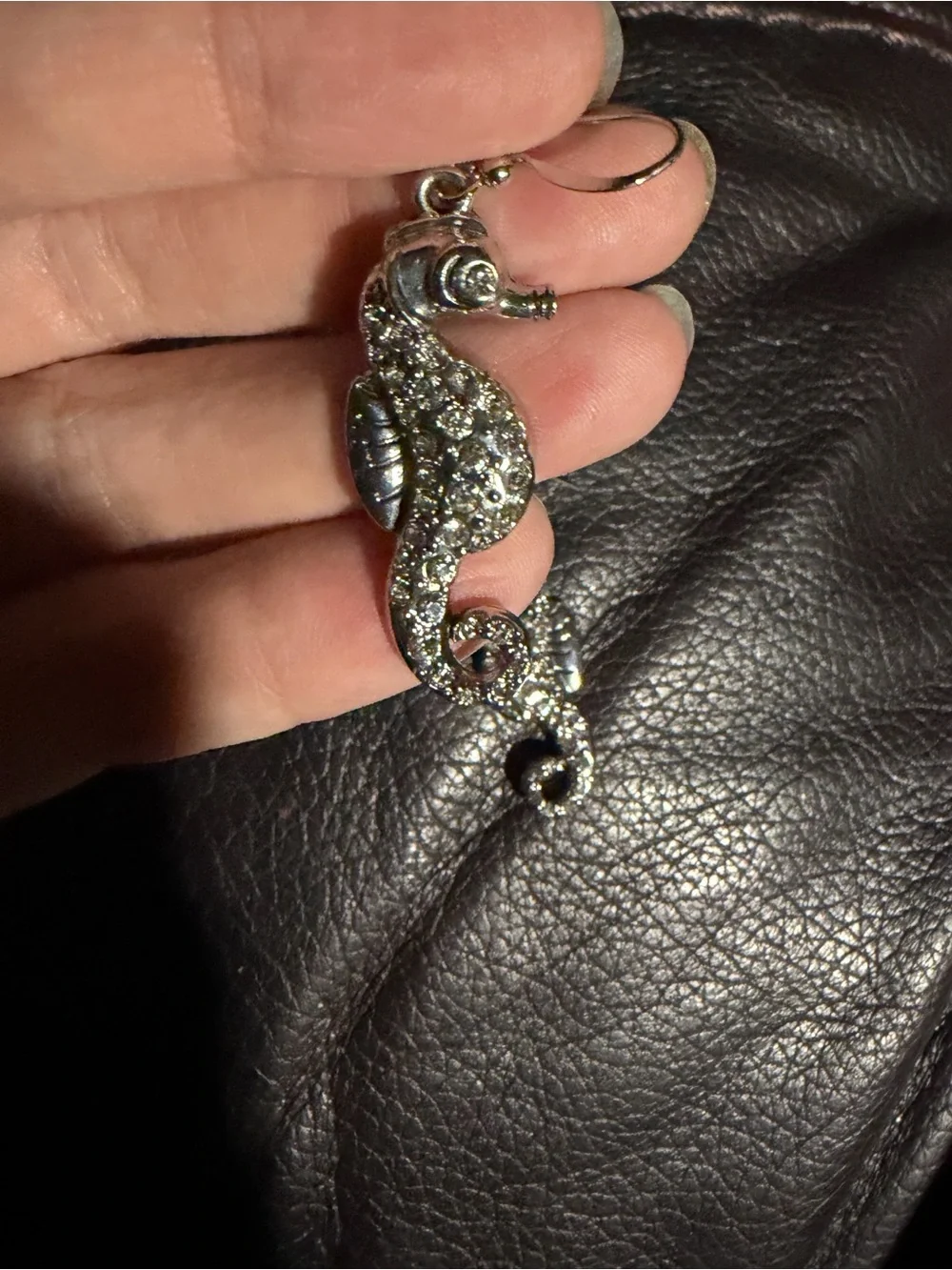 Silver Seahorse Bling Dangle Earrings - Silver and sparkling crystals.